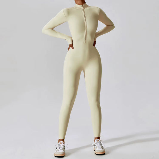 Chic Women’s Long Sleeve Jumpsuit - Zipper Yoga Fitness Bodysuit for Ultimate Workout Performance