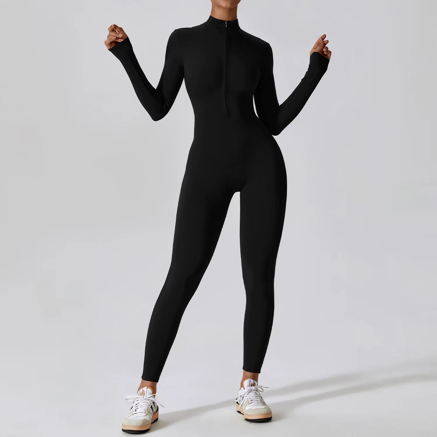 Chic Women’s Long Sleeve Jumpsuit - Zipper Yoga Fitness Bodysuit for Ultimate Workout Performance
