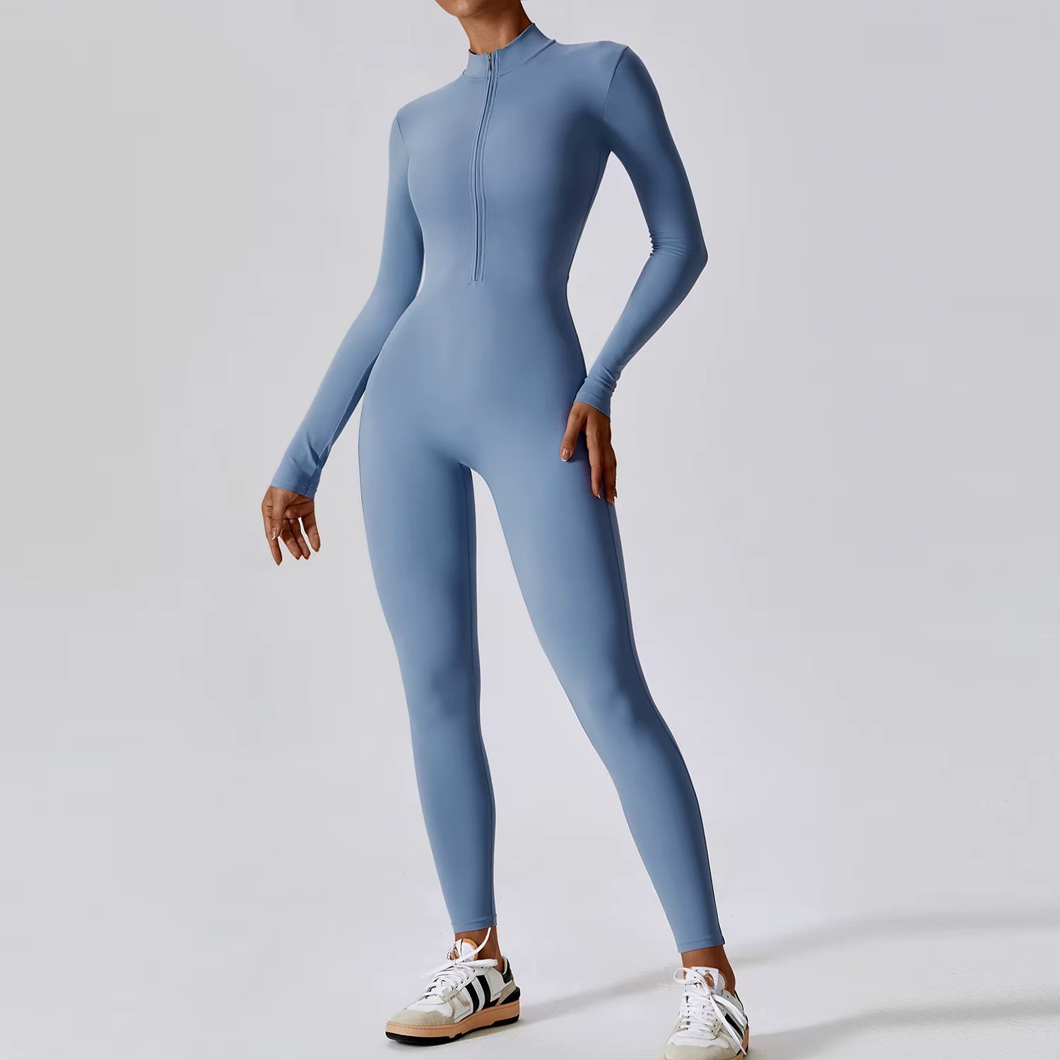 Chic Women’s Long Sleeve Jumpsuit - Zipper Yoga Fitness Bodysuit for Ultimate Workout Performance